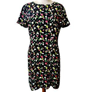 Black Floral Short Sleeve Midi Pencil Dress Size 12